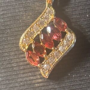 Gold and Red Crystal Necklace